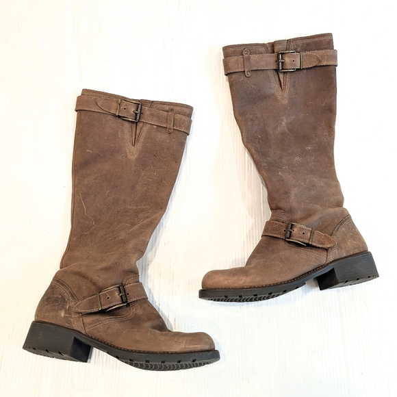 CLARKS Orinoco Women's Brown Leather Tall Knee High Harness Riding Boots Size 9 - Picture 1 of 9